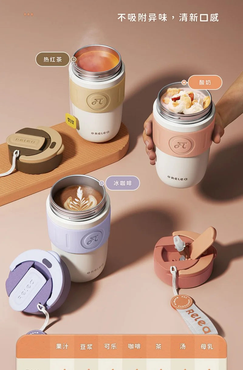 MIJIA Stainless Steel Coffee Cup 400ML Thermos Mug Leak-Proof Thermos Travel Thermal Vacuum Flask Insulated Cup Water Bottle