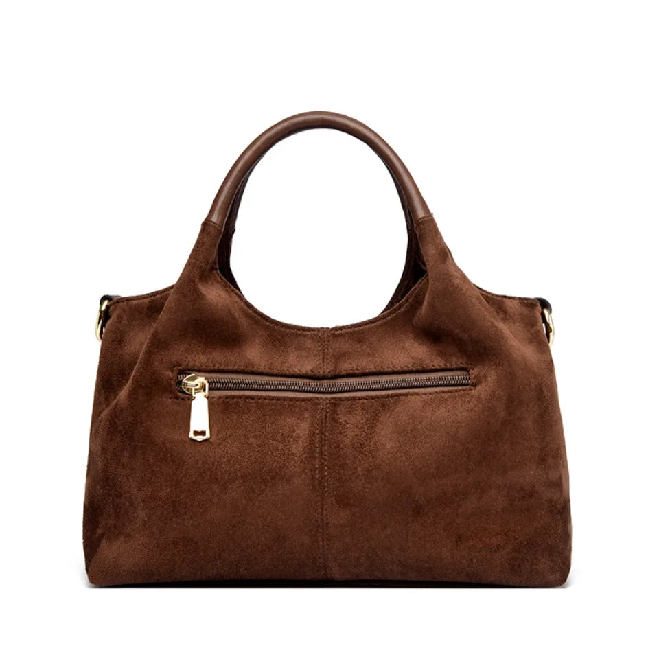 Faux Suede Handbags - Soft Casual Messenger Bag with Zipper Closure for Women