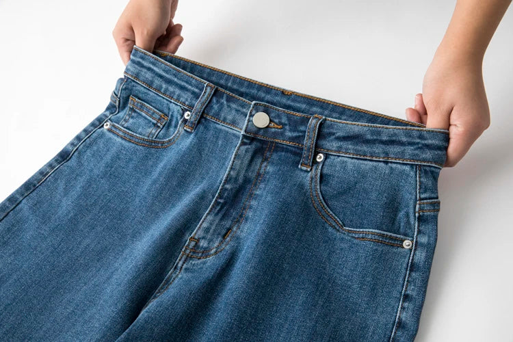 Plus Size Women Jeans Autumn Dark Blue 175cm Tall Stretchy and Loose Washing Straight 6XL 100Kgs Curve Lady Thin Lady Denim Pant