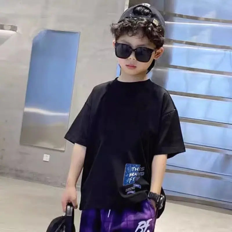 Summer children's casual letter printed T-shirt, summer 100% pure cotton round neck short sleeved T-shirt top
