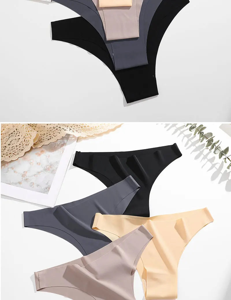 FINETOO 5Pcs/Set Ice Silk Seamless Underwear Low Waisted Brazilian Pants Breathable High Elasticity Lingerie Intimates Panties
