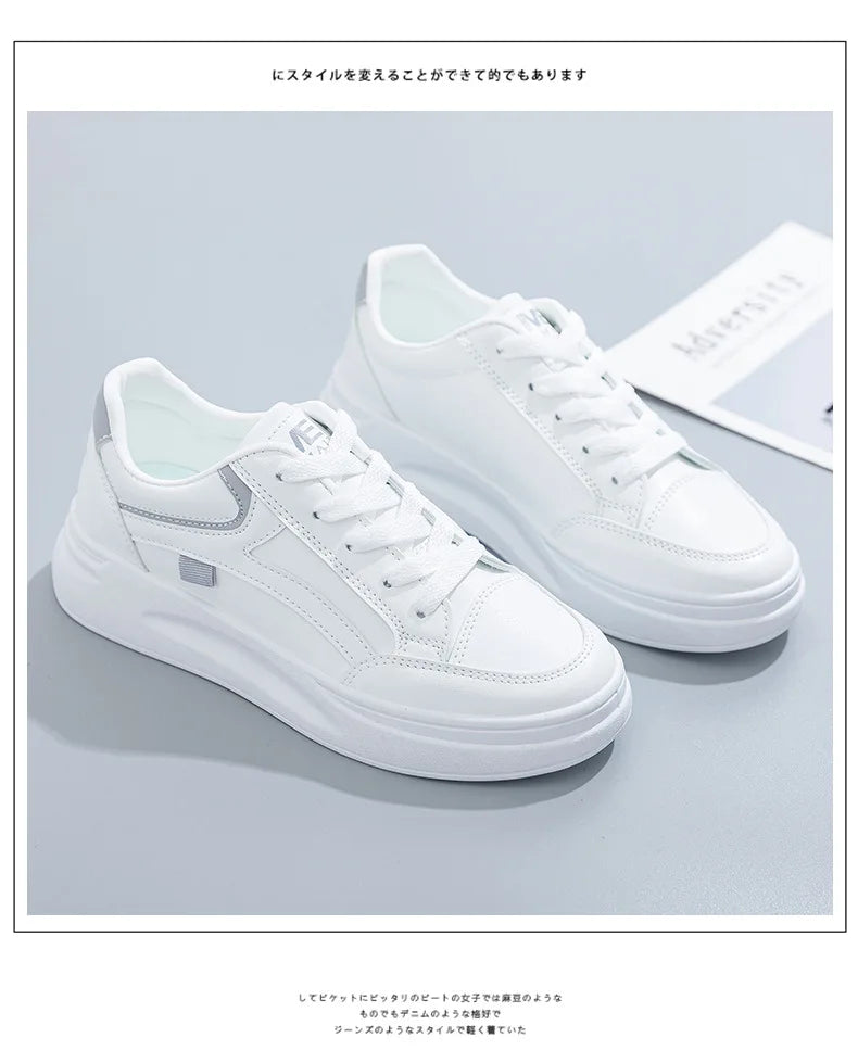 Outdoor Women Walking Shoes Skateboarding Shoes Women Sneakers PU Leather Lace-Up Breathable Jogging Casual Sneakers De Mujer
