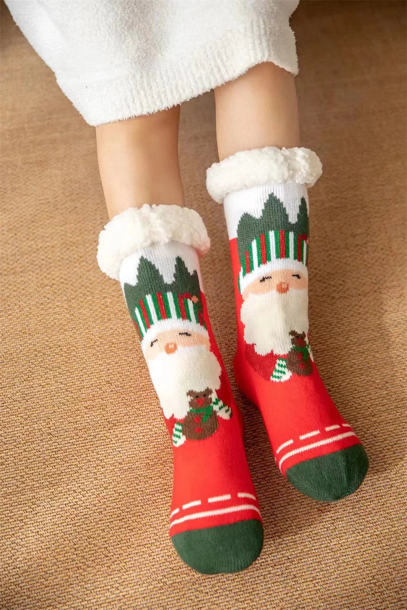 New Winter Kids Cartoon Christmas Socks Boys Girls Thicken Cotton Warm Floor Children Sock Non-Slip Thermal Cute Family Socks