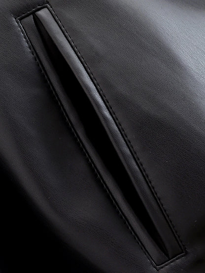 Faux Leather Trench Coat - Women's Black Belted Lapel Jacket With Zipper Closure