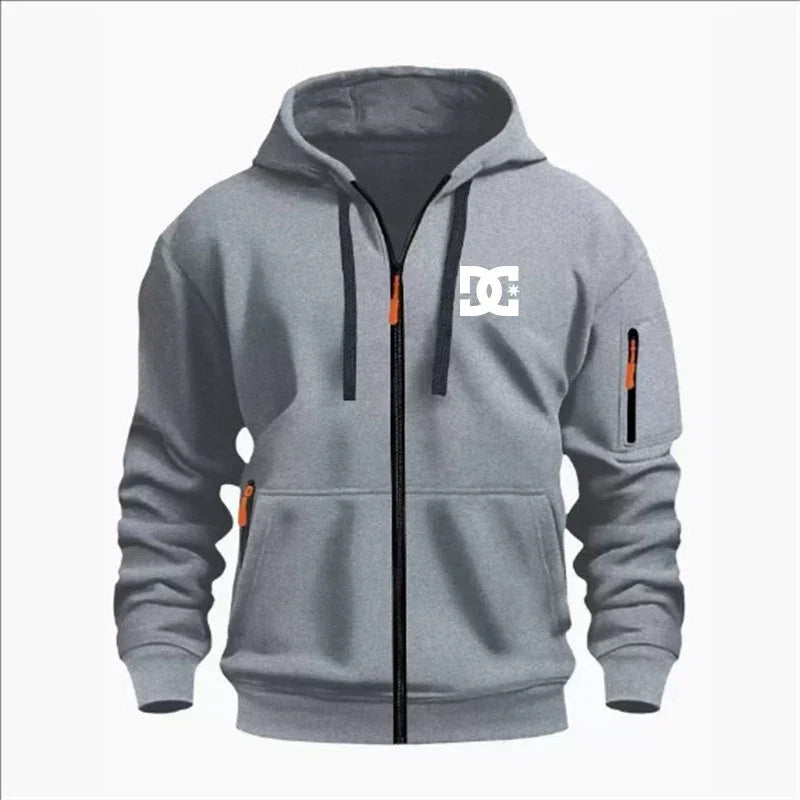 Spring and Autumn Men's Casual Sports Hoodie, Fashionable Arm Pocket Drawstring Hoodie Men's Loose Long-sleeved Shirt Pullover