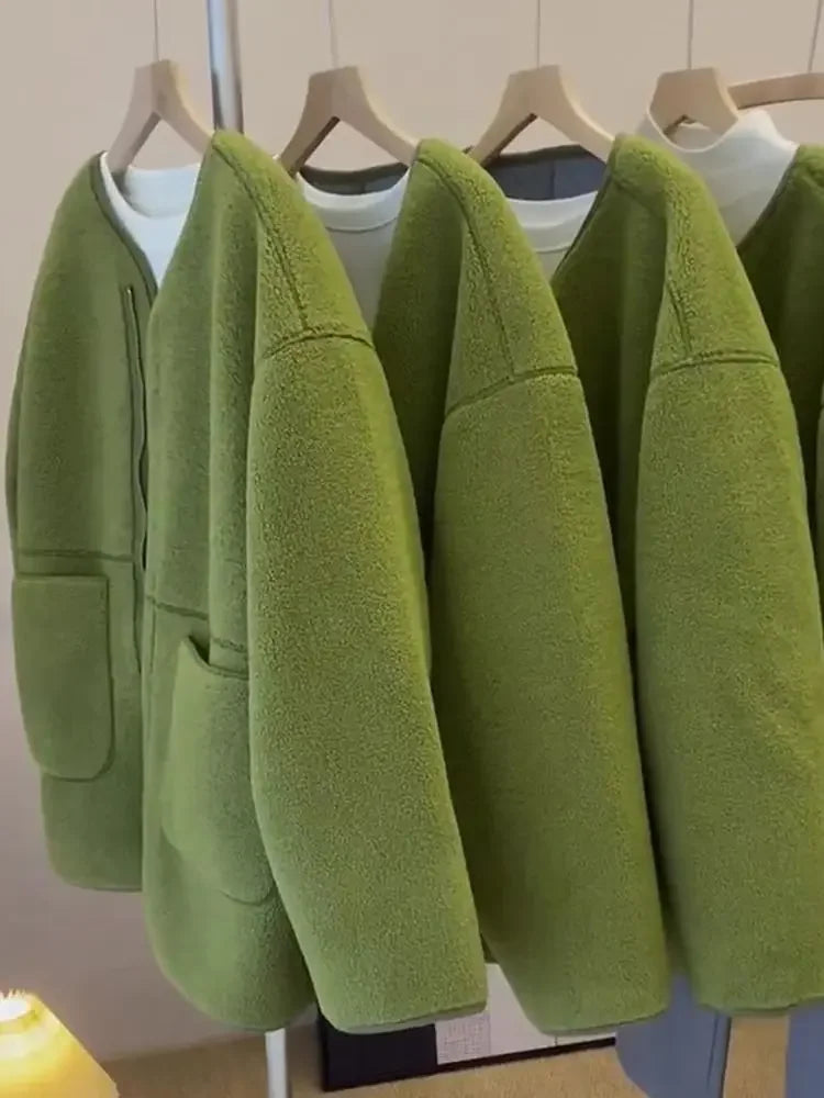 Autumn New  Women's and Chic Fleece Lamb Wool Women High-end and Street Minimalist Casual Jackets