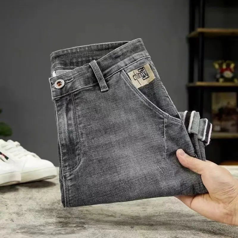 Men's Denim Shorts – Summer Embroidered Knee Length Casual Straight Fit Jeans