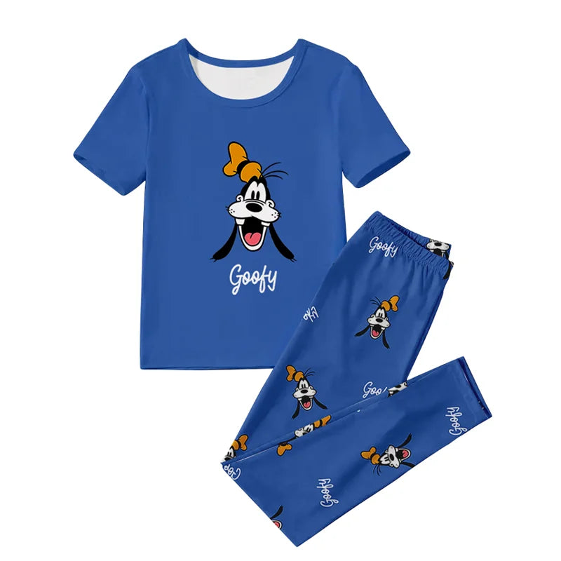 Women's 2-piece Disney Goofy Cute Cartoon Pattern Short sleeved Top and Pants Nightwear Home Clothes