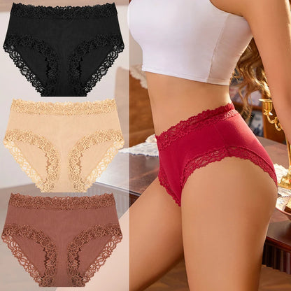 3PCS/Set Women Cotton Panties Lace Low Waist Briefs Trendy Patchwork Lace Intimate Underwear Stretch Comfortable Ladies Lingerie