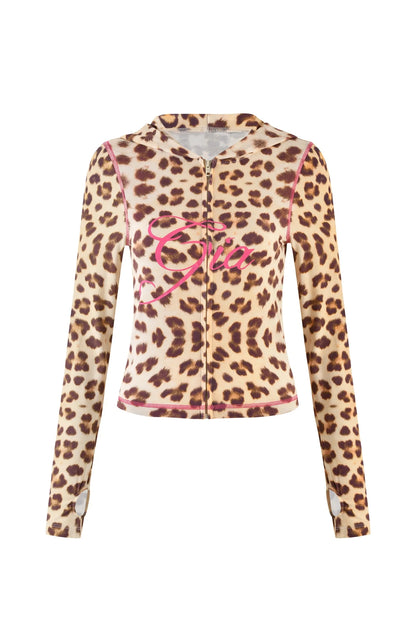 Gia neon pink regular shoulder slim-fit letter print topstitching design slim-fit hooded zip-up short jacket and pants set