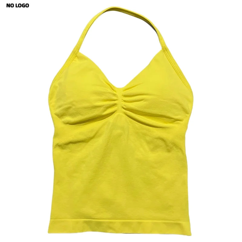 Women Yoga Vest - Longline Strappy Top | Breathable Fitness Tank Top Open Back Halter