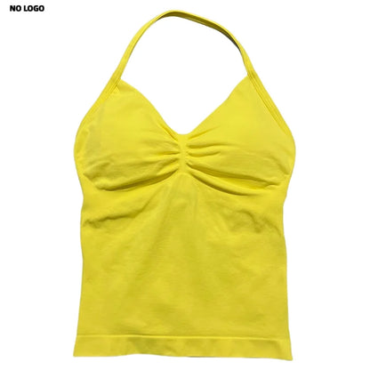 Women Yoga Vest - Longline Strappy Top | Breathable Fitness Tank Top Open Back Halter