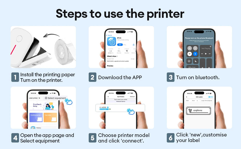 Portable Mini Label Printer Bluetooth Inkless Self-adhesive Thermal Labels Printer Sticker Maker Adhesive Mini Labeling Machine