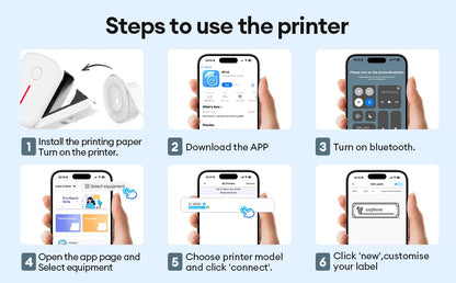 Portable Mini Label Printer Bluetooth Inkless Self-adhesive Thermal Labels Printer Sticker Maker Adhesive Mini Labeling Machine