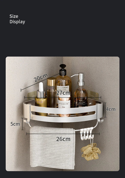 Aluminum Corner Shower Rack - Wall Mounted Bathroom Storage Organizer