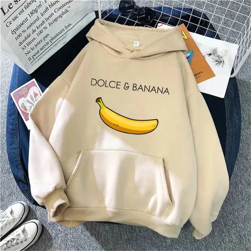 Winter Autumn Fashion Dolce Banana Print Women Hoody Casual Fleece Woman Hoodie Pullover Sweatshirts Womnen Clothing