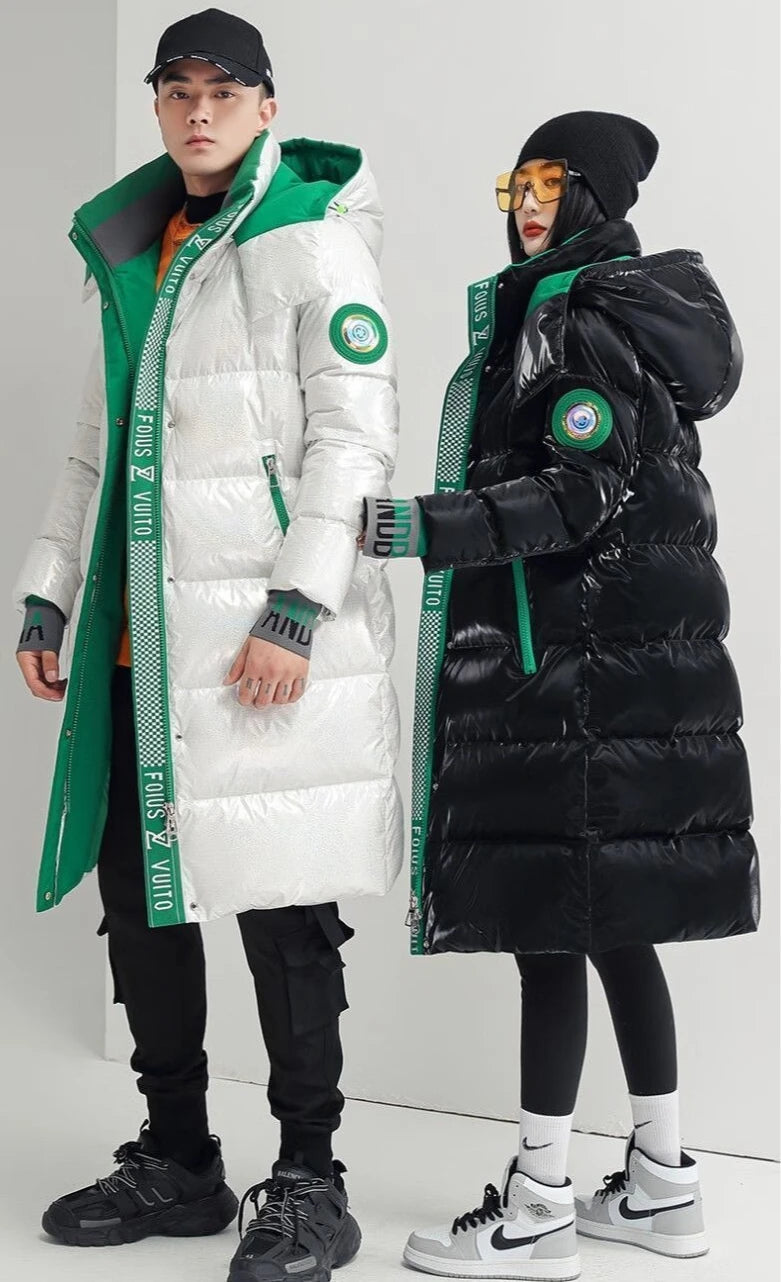 Unisex Winter Down Jacket with Waterproof Design Plus Size Long Overcoat for Couples Warmth Style