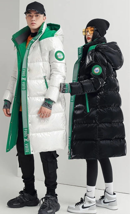 Unisex Winter Down Jacket with Waterproof Design Plus Size Long Overcoat for Couples Warmth Style
