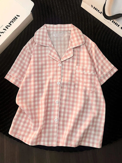 Ins Japanese-Style Minimalist Women's Pajamas Summer Bubble Cotton Cute Girl Loose Short-Sleeve Shorts Loose Summer Outfit Set