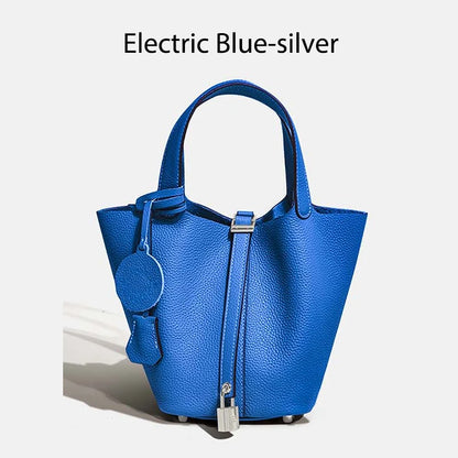 Women Leather Bucket Bag - Genuine Leather Handbag | Large Tote Bag With Silver Hardware