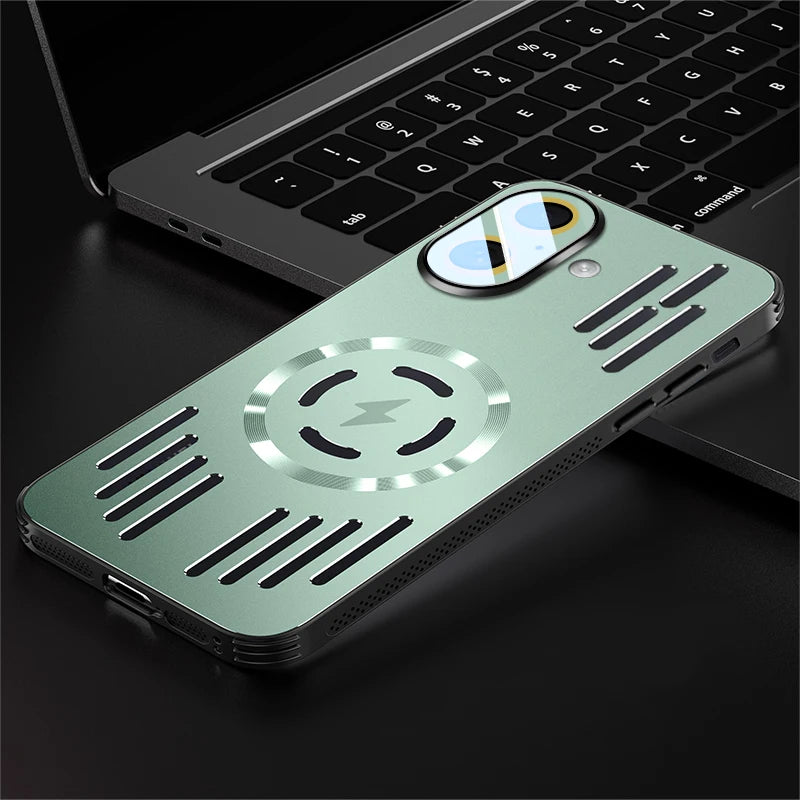 Luxury Metal Heat Dissipation Magnetic Wireless Charging Cover For iPhone 17 Air 16 15 Pro Max Plus 16E 17Pro Protective Case