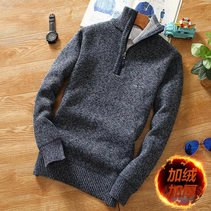 New Pullovers Autumn Winter Knit Sweater Men's Zipper Outwear Korean Casual Streetwear Turtleneck Cold Blouse Hombre Jumpers