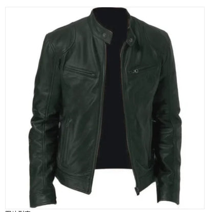 2023 Fashion Mens Leather Jacket Slim Fit Stand Collar PU Jacket Male Anti-wind Motorcycle Lapel Diagonal Zipper Jackets Men