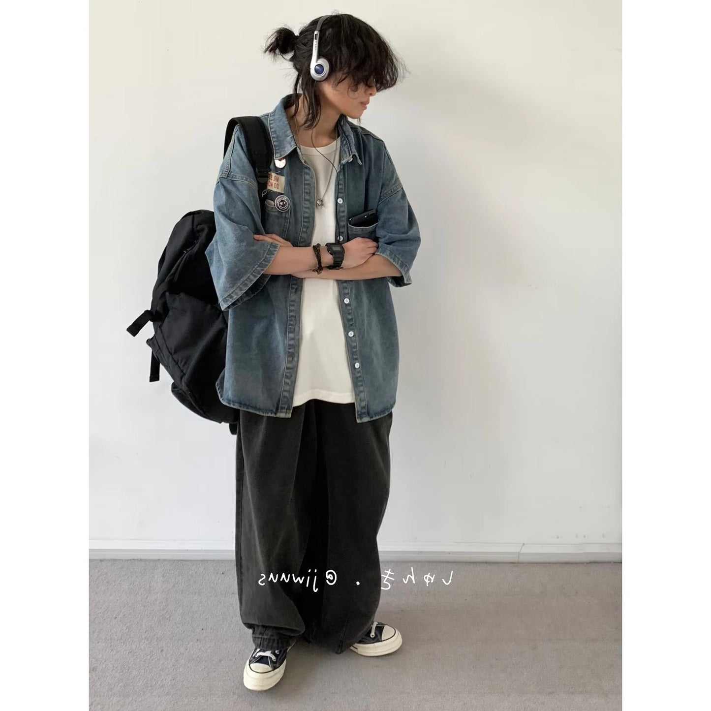 American Cityboy Washed Denim Short Sleeved Shirt Men's Versatile Loose Fitting Shirt Denim Jacket Trendy Coat
