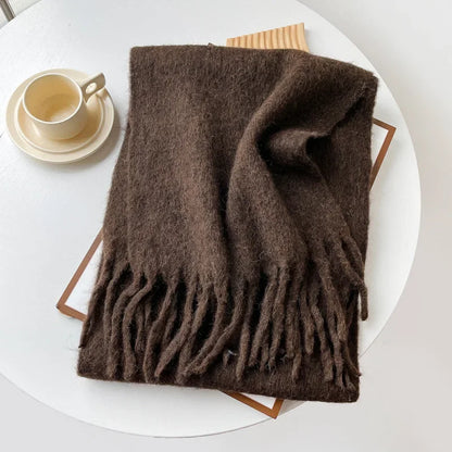 Wool Blend Scarf - Winter Thermal Scarf Women & Men | Soft Mohair Shawl, Keep Warm Muffler
