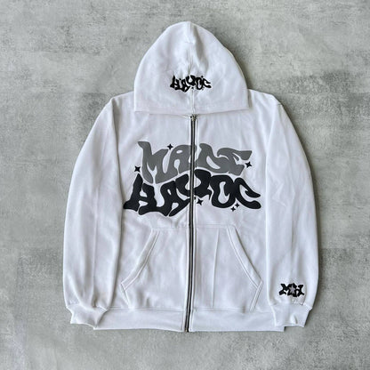 New Harajuku Fashion Gothic Letter Printed Casual Hoodie Zipper Hoodie Street Shirt Sportswear Fashion Men's and Women's Jacket