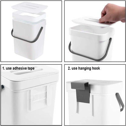Hanging Small Trash Can with Lid - Under Sink Kitchen  Bathroom Waste Bin