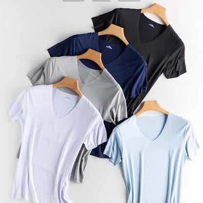 Men's Ice-Silk V-Neck T-Shirt – Seamless Breathable Sports Tee (M–5XL)