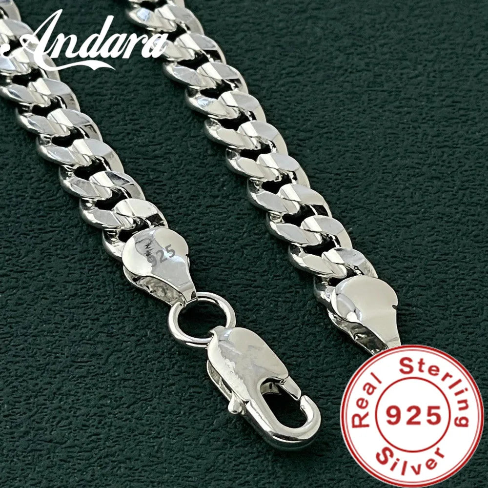 Hot high quality 925 Sterling silver charm 7MM Chain bracelets neckalces jewelry set for man women fashion Party wedding gifts