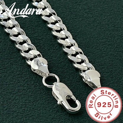 Hot high quality 925 Sterling silver charm 7MM Chain bracelets neckalces jewelry set for man women fashion Party wedding gifts