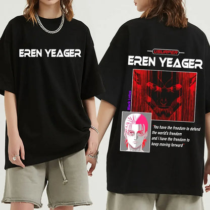 Anime Attack on Titan T-Shirt Ackerman Mikasa Eren Jaeger Cherry Blossom Graphics Logo T Shirt Clothes Men's Cotton T Shirts