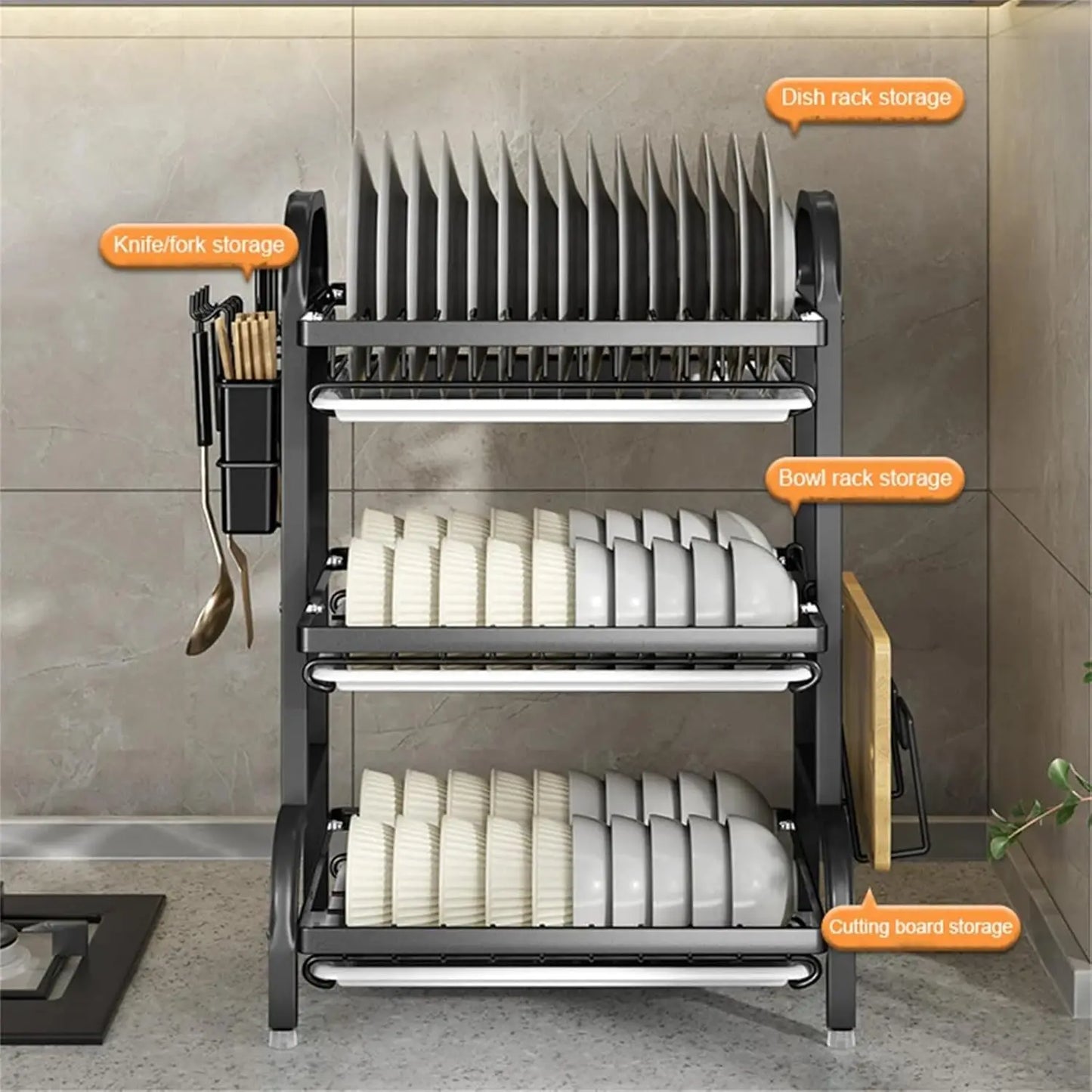 Three-Tier Dish Rack - Space-Saving Utensil Holder  Large Capacity Drainer - ZOOMNSTORE