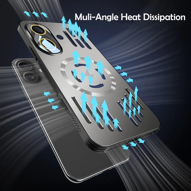 Luxury Metal Heat Dissipation Magnetic Wireless Charging Cover For iPhone 17 Air 16 15 Pro Max Plus 16E 17Pro Protective Case