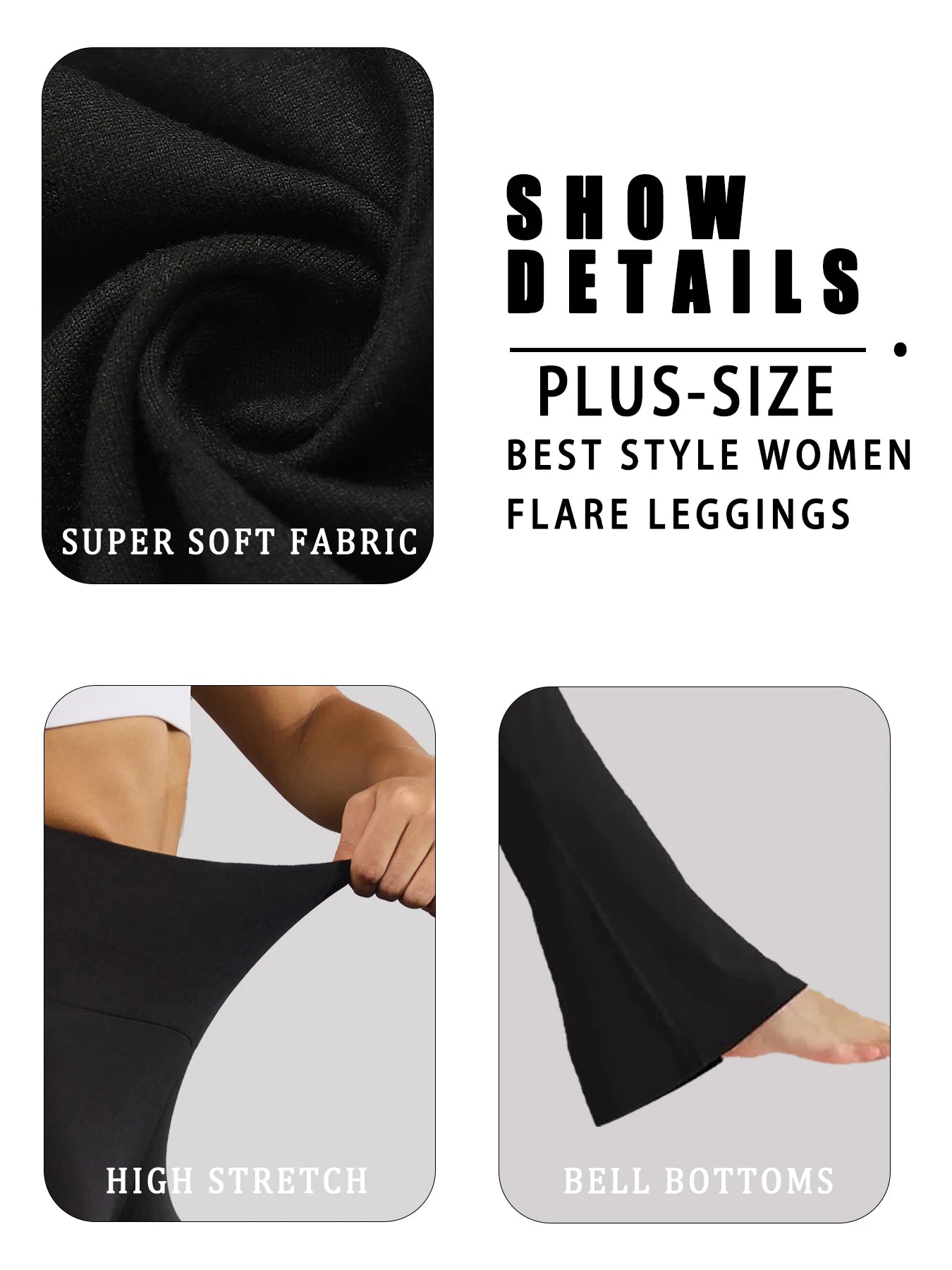 Plus Size Women's Super Soft High Waisted Flare Pants, Leggings Tummy Control Soft Bootleg Bell Bottoms Running