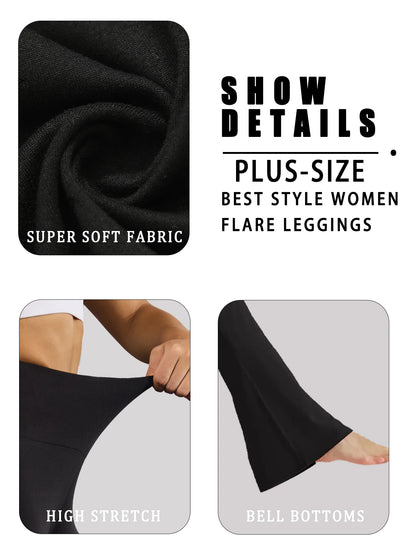 Plus Size Women's Super Soft High Waisted Flare Pants, Leggings Tummy Control Soft Bootleg Bell Bottoms Running