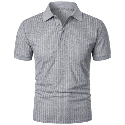 Men's running sports fitness wear summer high stretch vertical short-sleeved POLO shirt slim knit base shirt