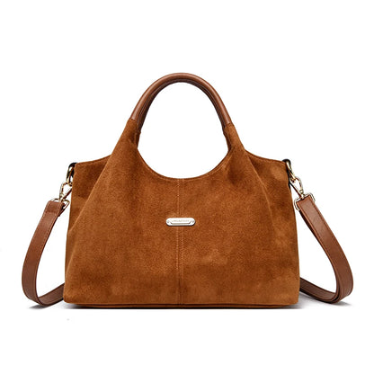 Faux Suede Handbags - Soft Casual Messenger Bag with Zipper Closure for Women