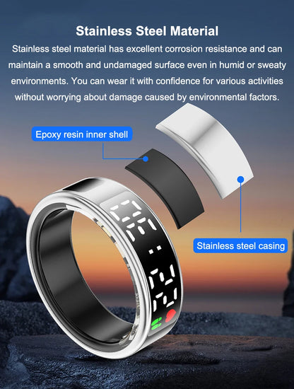 Fitness Sleep Smart Ring LED Display Screen Heart Rate Blood Oxygen Monitoring Outdoor Sports Modes IP68 & 5ATM Waterproof Ring