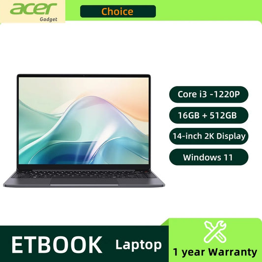 Acer ETBook Gaming Laptop – Intel Core i3, 16GB RAM, 512GB SSD, 14 Inch 2K Screen