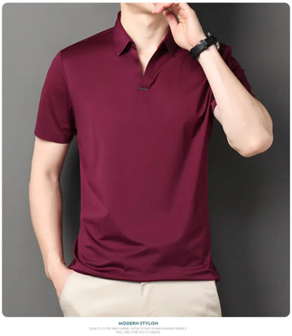 Men's Polo Shirt - Elastic Stretch, Business Casual Short Sleeve Polo for Office Wear