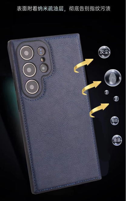 Luxury Vintage PU Leather Case for Samsung S26 Ultra S25 S24 Plus S23 S22 S26Ultra Slim Camera Shockproof Soft Bumper Back Cover