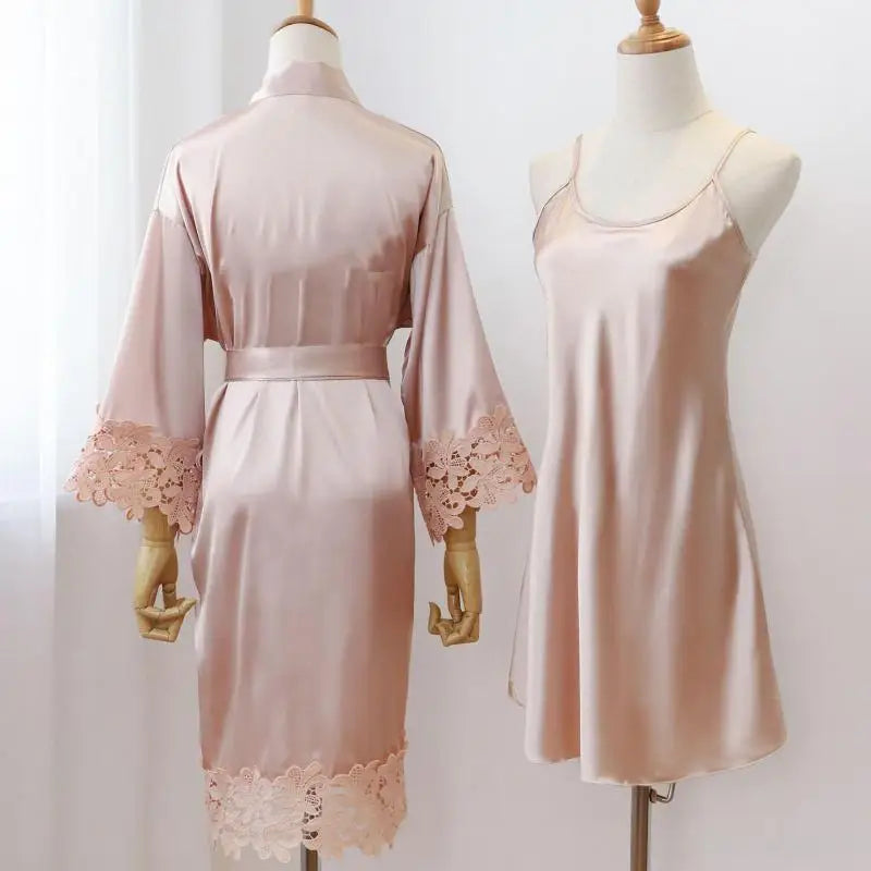 Sexy Women Home Dressing Gown Intimate Lingerie Lace Bride Wedding Robe Set Nightwear Casual Sleepwear Kimono Bathrobe Gown