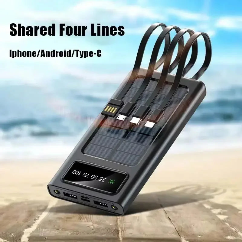 500000mAh 4in1 Solar Power Bank High Capacity 120W Fast Charging USB TypeC LED Light Outdoor Battery For iPhone Samsung 2026 NEW