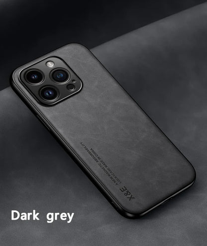 Luxury Leather Case For iPhone 17 16 16e 15 14 13 12 11 Pro Max Plus 12 13 Mini SE 8 7 Cover With Metal Plate Support Car Hold