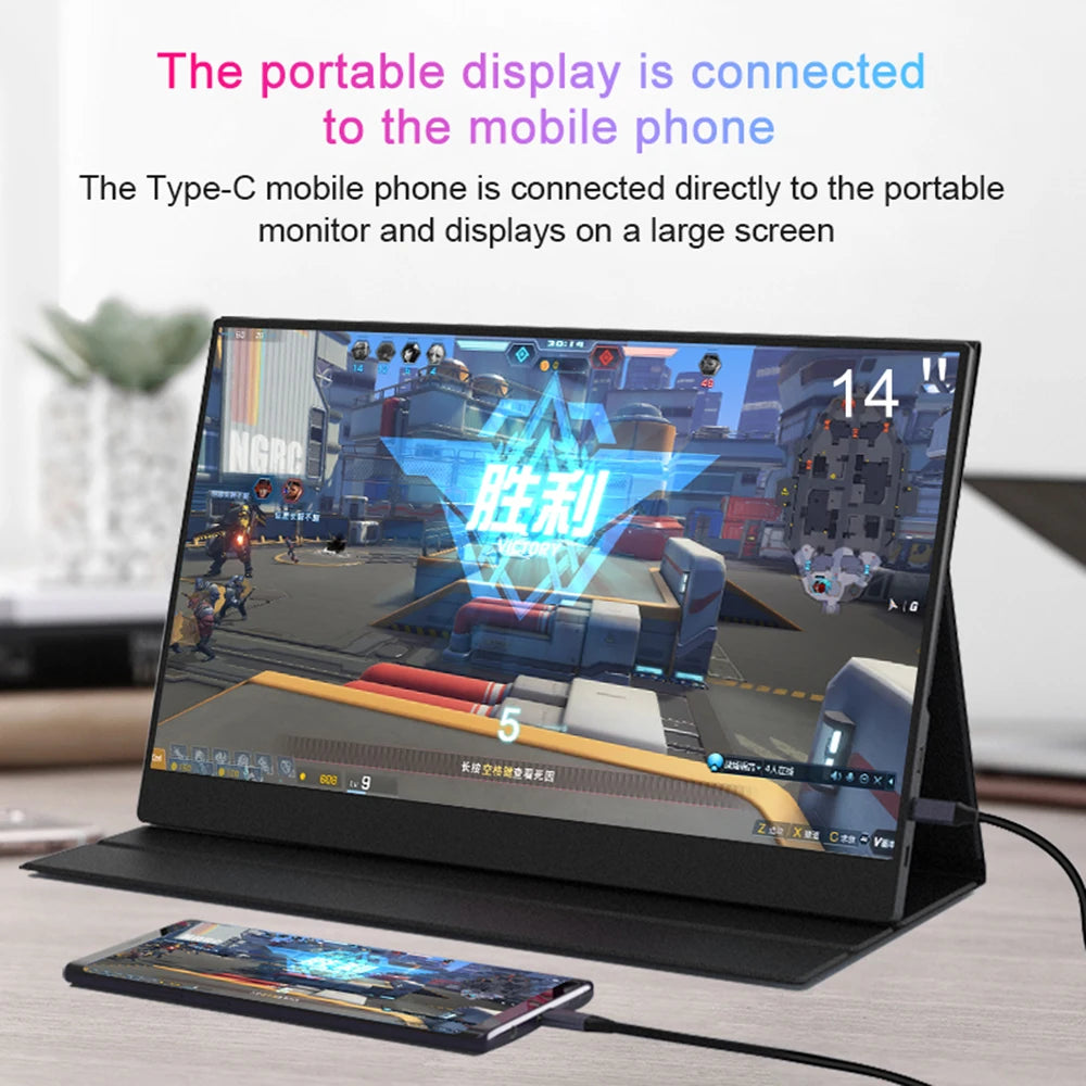 14 Inch Portable Monitor - 1080P IPS Display, USB-C Gaming Monitor | Lightweight Slim Screen