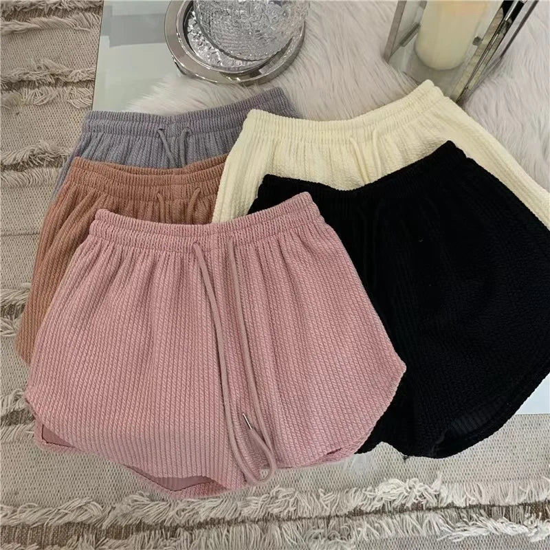 New Summer Waffle Shorts for Women, High Waist Plus Size Loose Casual Pants, Internet Famous Sports Fitness Shorts